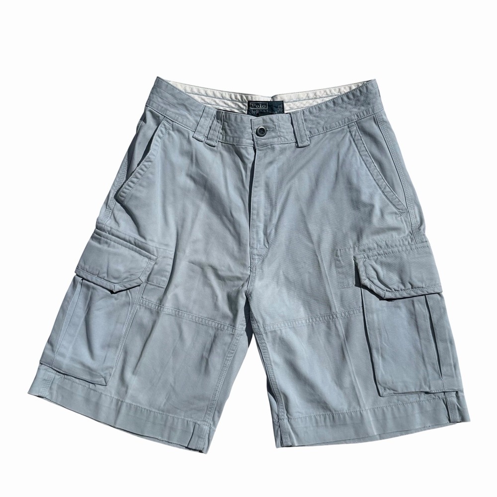 Polo Ralph Lauren Mens 33 Light Blue Washed Classic Chino Cargo Shorts Vintage